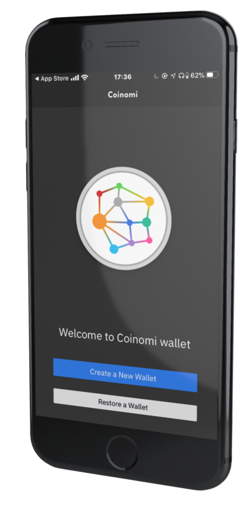 Giao diện trên ứng dụng di động của ví Coinomi.