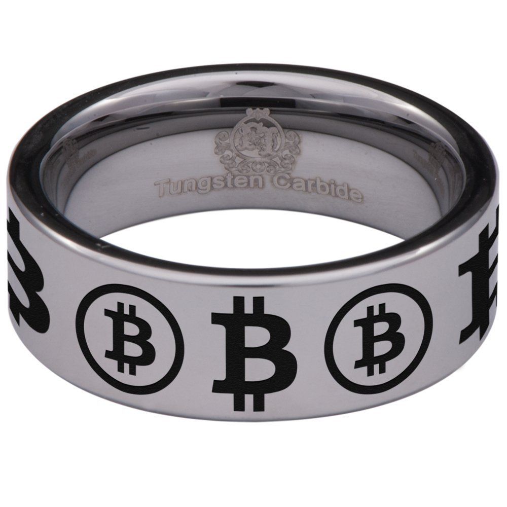 Nhẫn in hình Bitcoin bằng kim loại quý.
