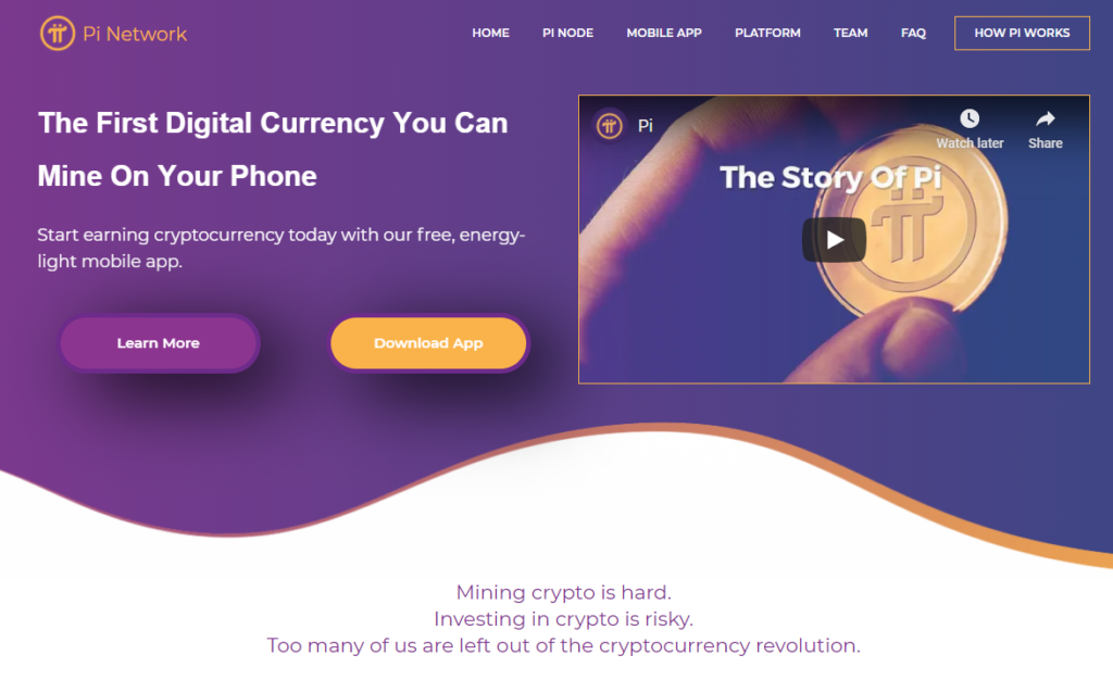 Giao diện website của Pi Network. Nguồn: Minepi.com