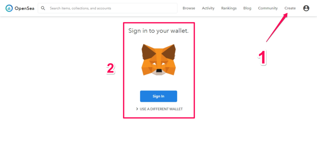 Giao diện kết nối ví MetaMask trên OpenSea.
