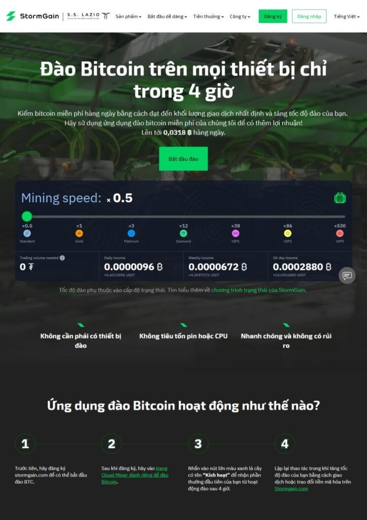 StormGain Cloud Mining có hỗ trợ tiếng Việt.