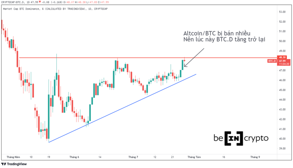 Quan sát biến động của Bitcoin Dominance.