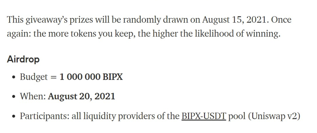 airdrop BIPX có nguồn cung 1 triệu token