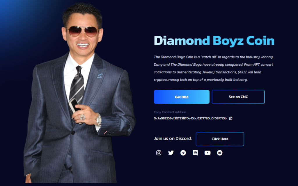 Johnny Đặng được xem như là linh hồn của dự án Diamond Boyz Coin. Nguồn: Diamond Boyz Coin.