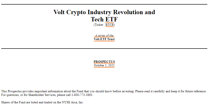 Mã quỹ Bitcoin ETF của Volt là BTCR. Nguồn: SEC.