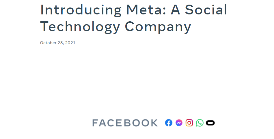 Facebook đổi tên công ty thành Meta. Nguồn: Facebook (Meta).