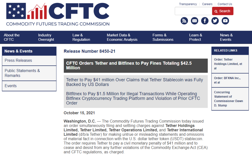 Hình ảnh thông báo của CFTC. Nguồn: CFTC.