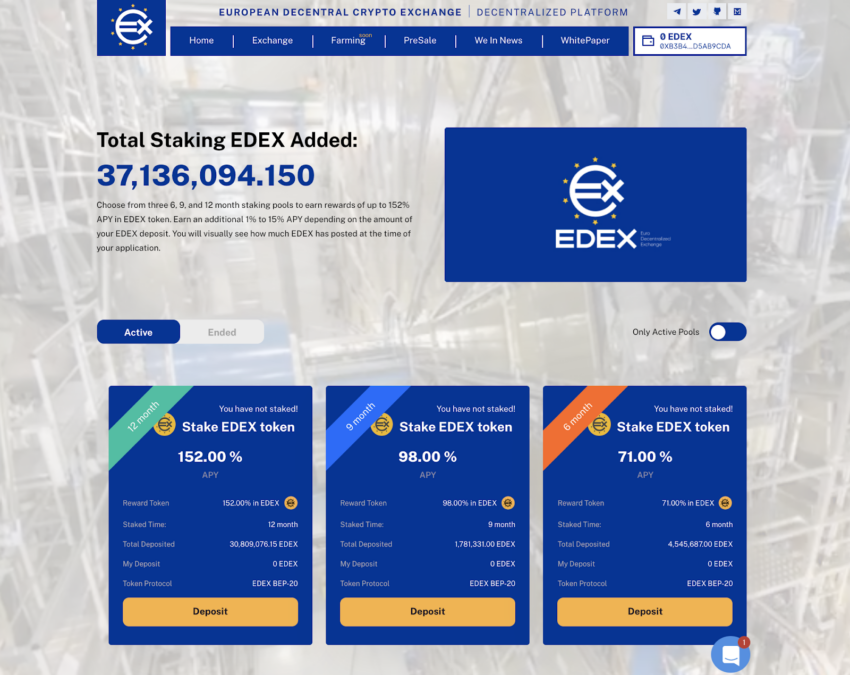 Tham gia Staking sớm EDEX nhận lợi nhuận lên đến 152% apy