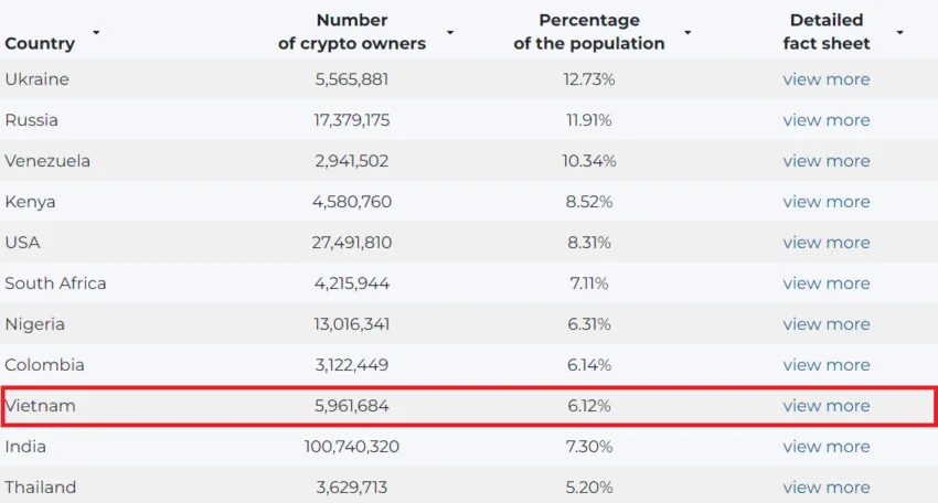 6.12% dân số Việt Nam hiện sở hữu tiền điện tử