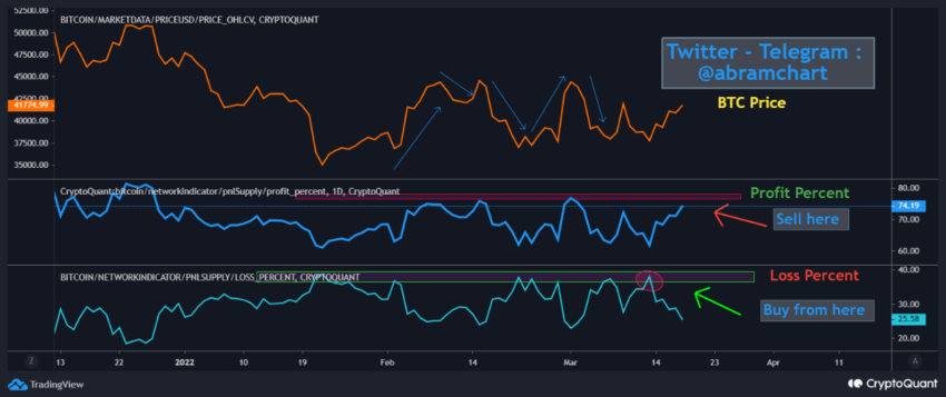 Tỷ lệ phần trăm đang trong lợi nhuận hay đang trong thua lỗ của Bitcoin. Nguồn: CryptoQuant.