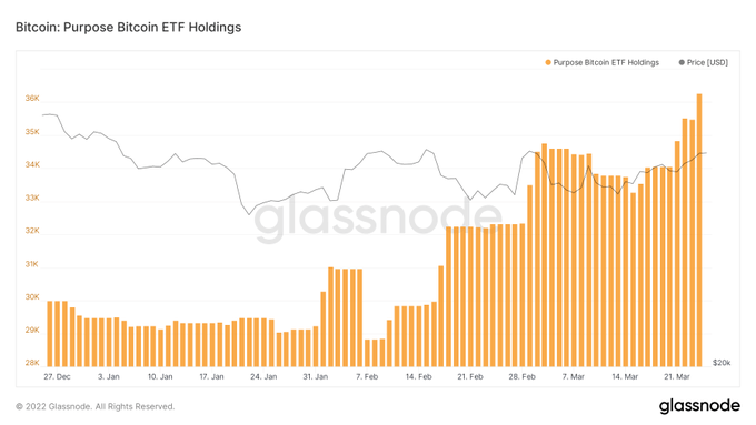 Lượng Bitcoin mà Purpose Bitcoin ETF nắm giữ. Nguồn: Glassnode.