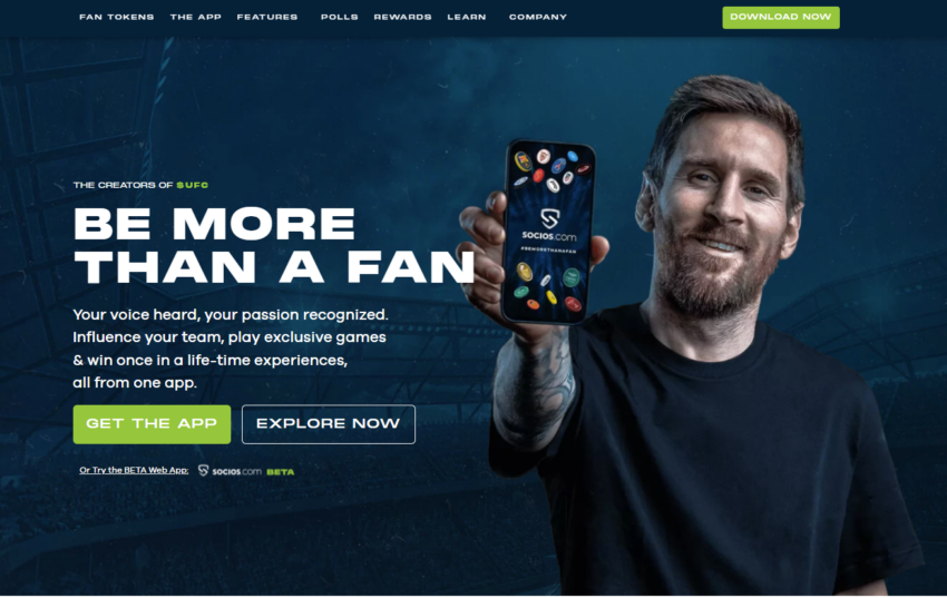 Hình ảnh của  Lionel Messi trên trang chủ. Nguồn: Socios.com 