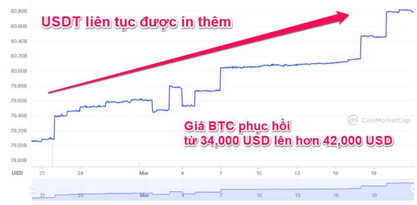 Biến động vốn hóa Tether từ giữa tháng 2/2022 đến nay. Nguồn: CoinmarketCap.