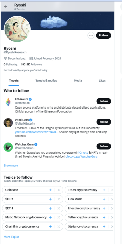 Trang twitter của Ryoshi không còn bất kỳ tin tức nào. Nguồn: twitter