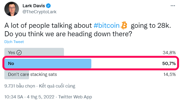 Khảo sát về giá Bitcoin của Lark Davis. Nguồn: TheCryptoLark