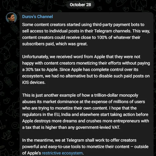 Chia sẻ của CEO Telegram