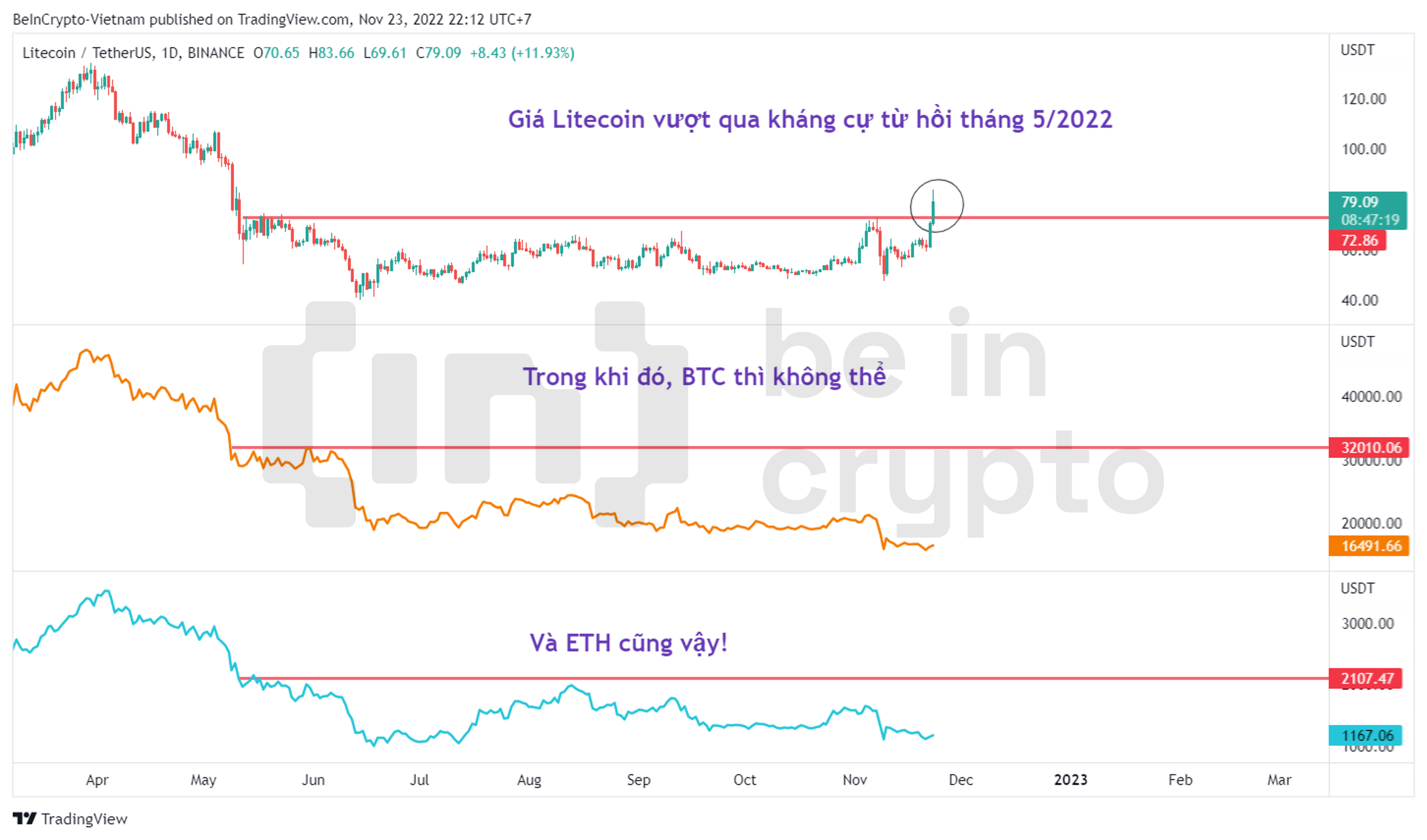 So sánh cấu trúc giá của Litecoin, Ethereum, Bitcoin.