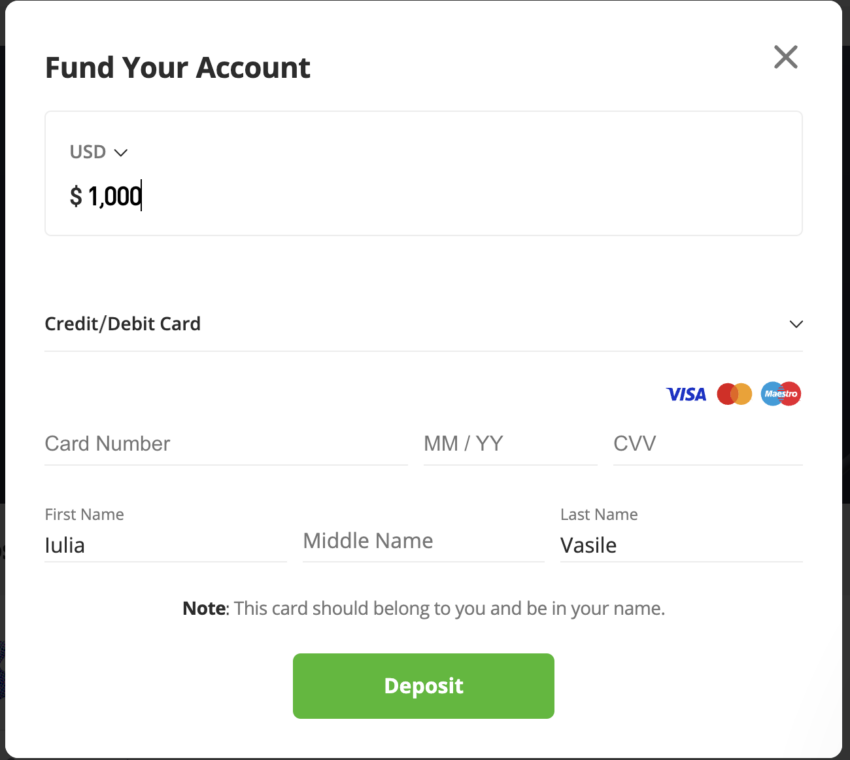 4 bước đơn giản để mua Litecoin (LTC) - bước 2: Nạp tiền cho tài khoản eToro của bạn