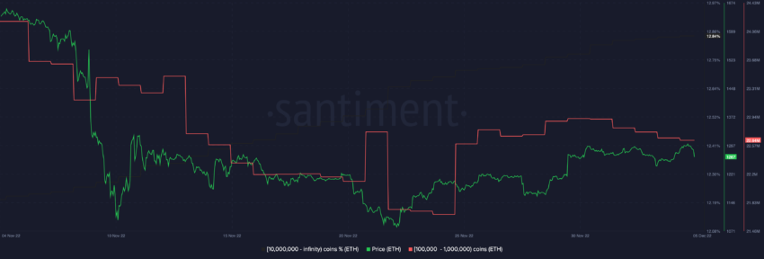 Phân phối nguồn cung ETH theo số dư địa chỉ. Nguồn: Santiment