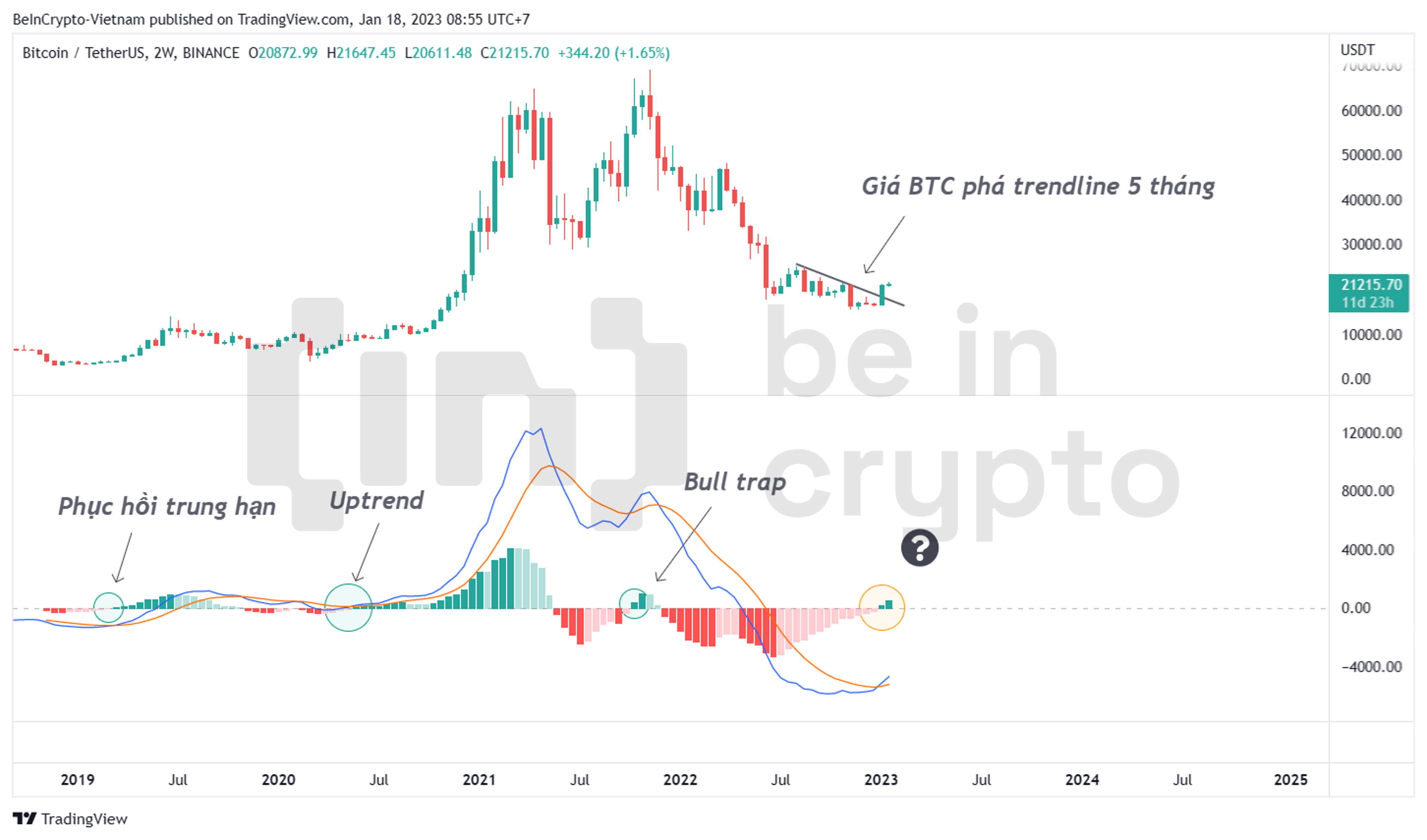 Phân tích kỹ thuật Bitcoin khung 2 tuần.