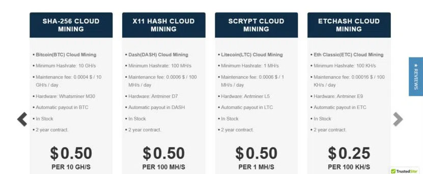 Trang web Cloud mining Hashshiny