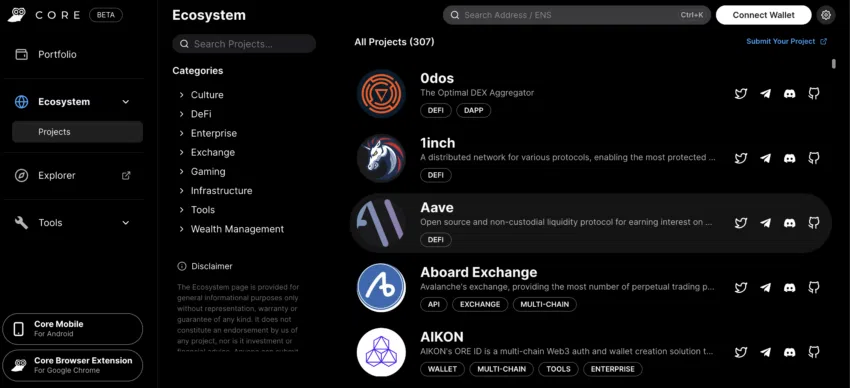 Bảng điều khiển AVAX: App ecosystem