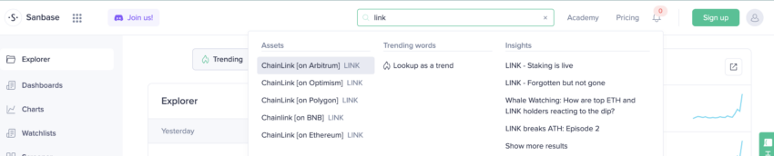 Chainlink trên các chains: Santiment