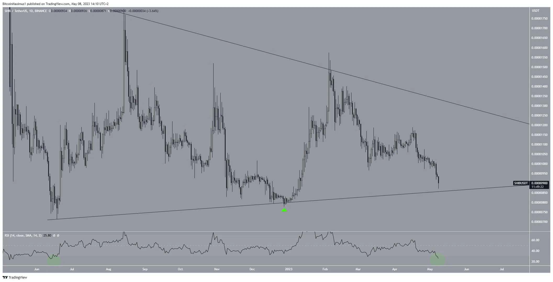 Biểu đồ ngày của SHIB/USDT. Nguồn: TradingView
