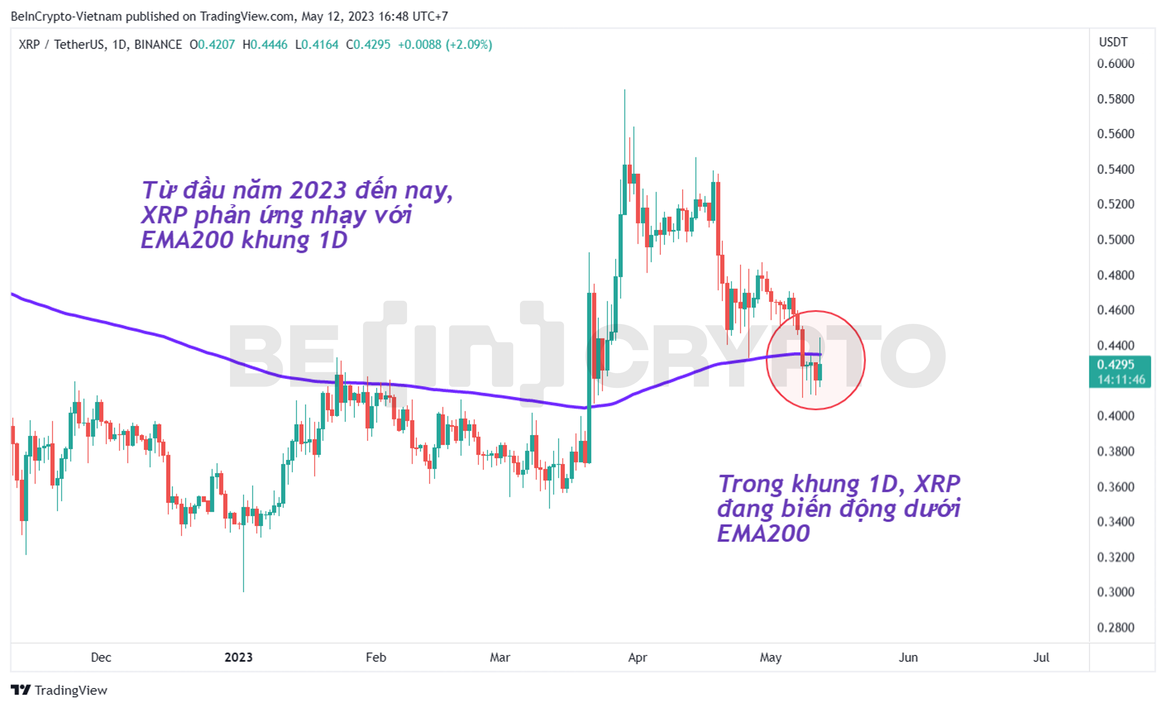 Phân tích giá XRP với đường EMA200.