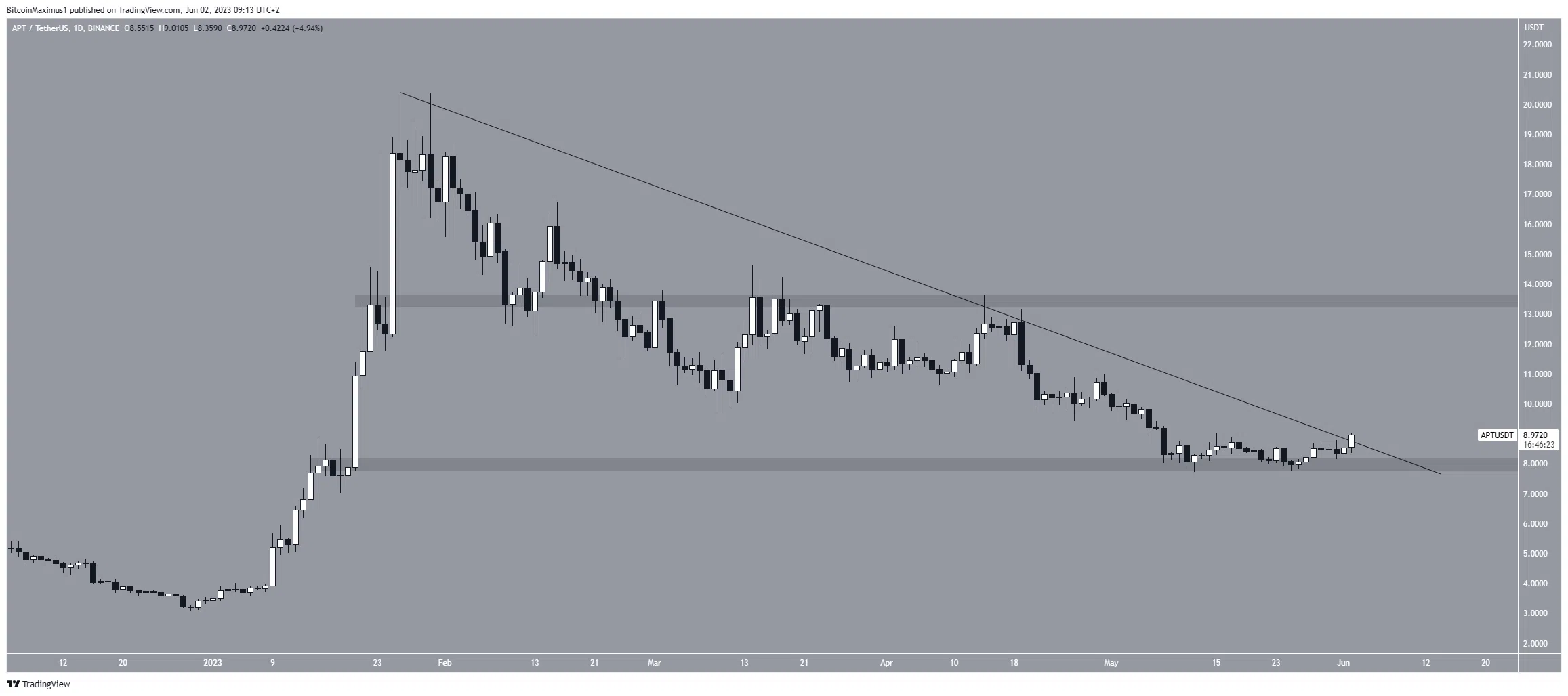 Biểu đồ hàng ngày APT/USDT. Nguồn: TradingView