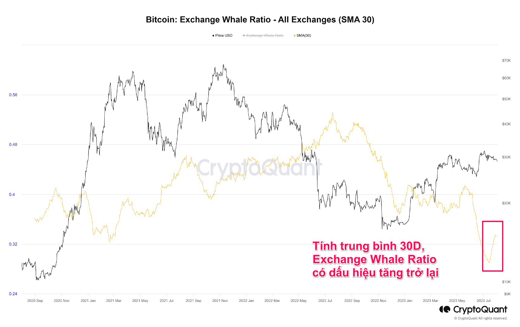Dữ liệu Whale Exchange Ratio. Nguồn: CryptoQuant.
