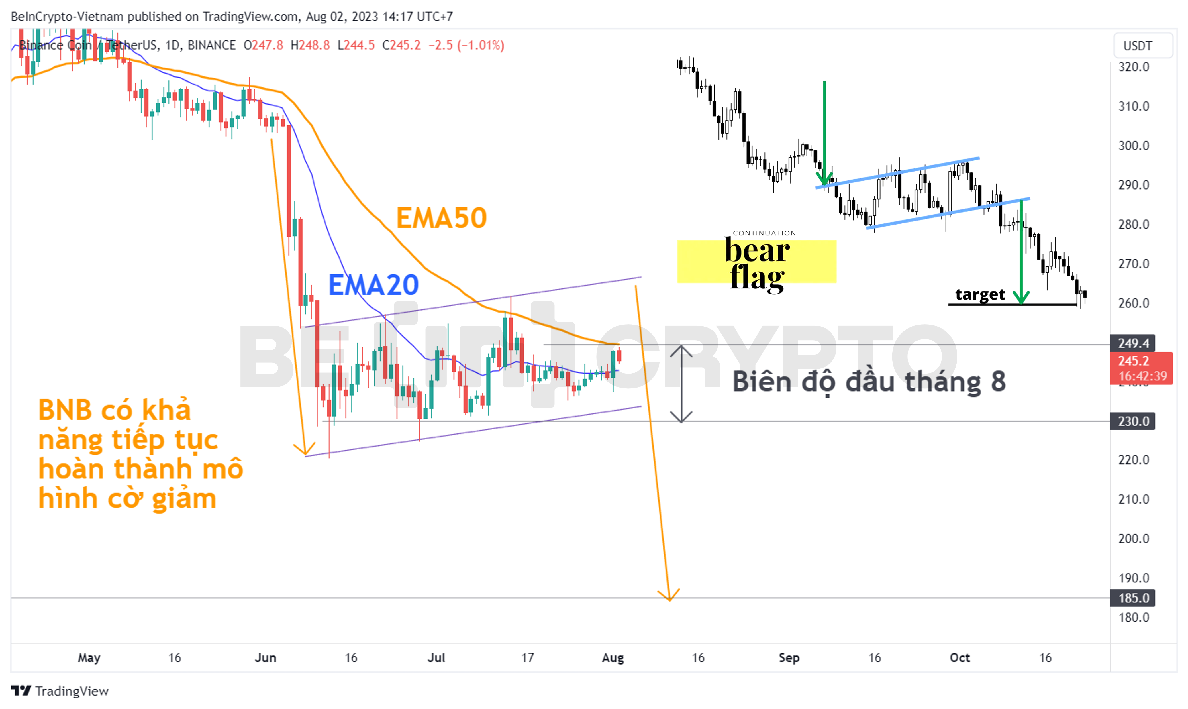 Phân tích kỹ thuật BNB khung ngày với mô hình Bear Flag.