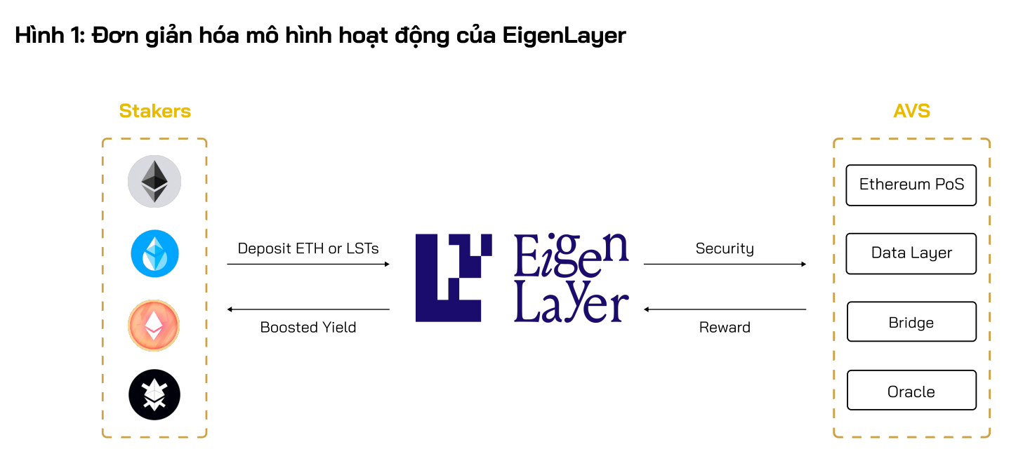 Mô hình hoạt động của EigenLayer. Nguồn: Coin98 Report.