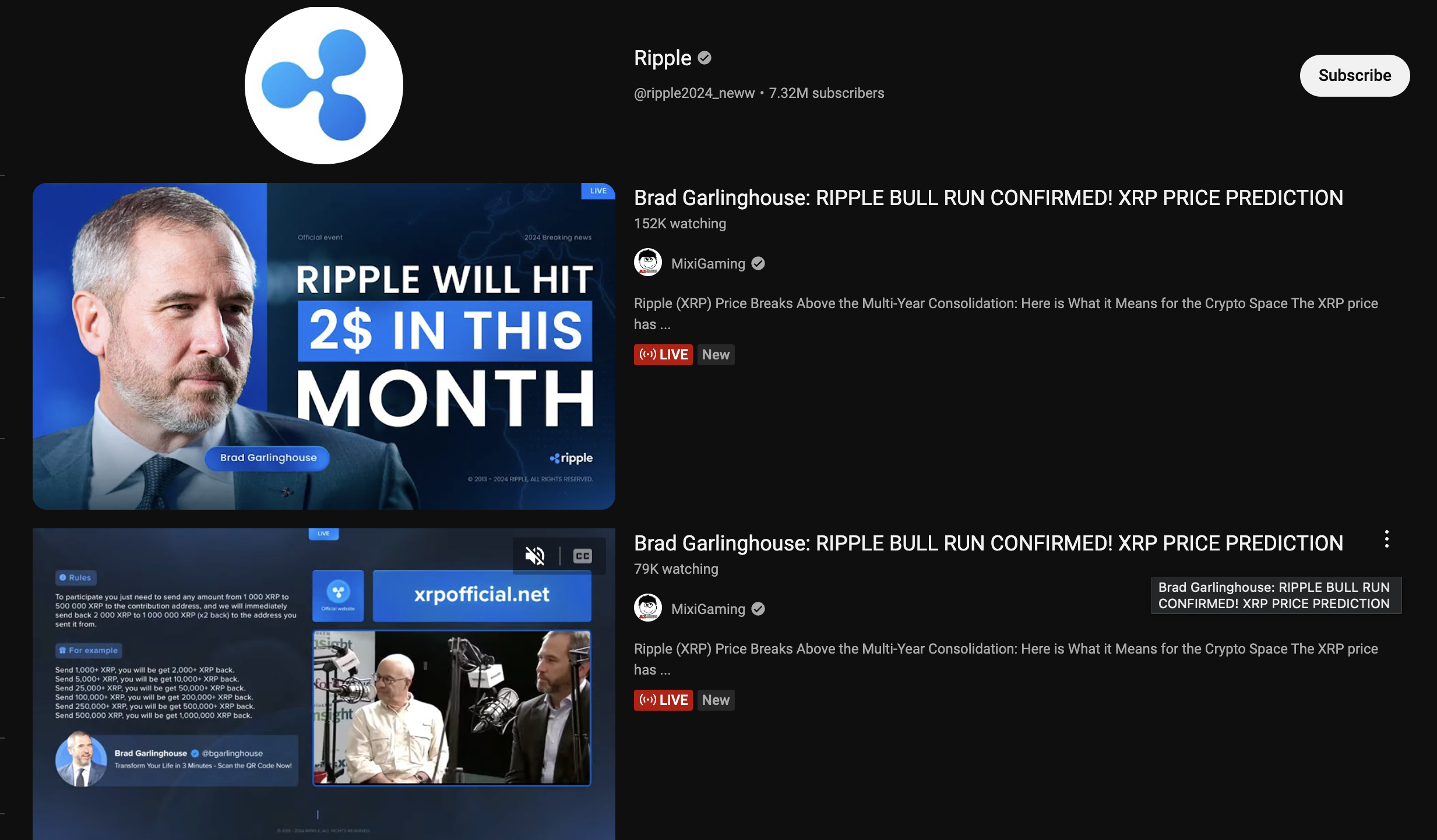 Kênh YouTube hơn 7.3 triệu sub của Độ Mixi (MixiGaming) livestream về Ripple