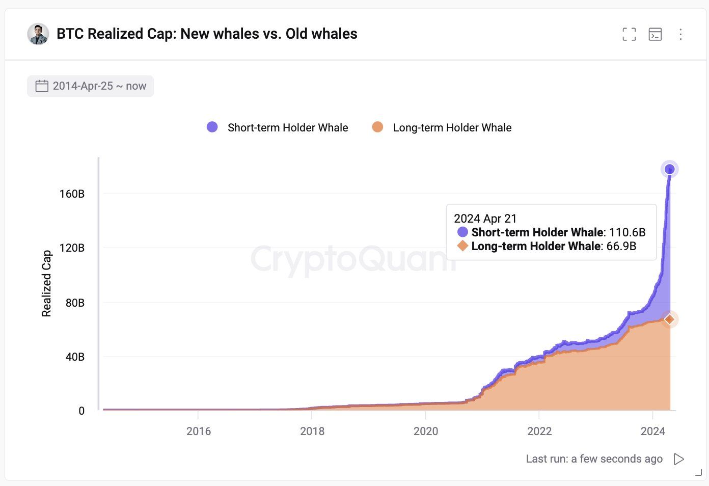 So sánh cá voi Bitcoin ngắn hạn và dài hạn. Nguồn: CryptoQuant.