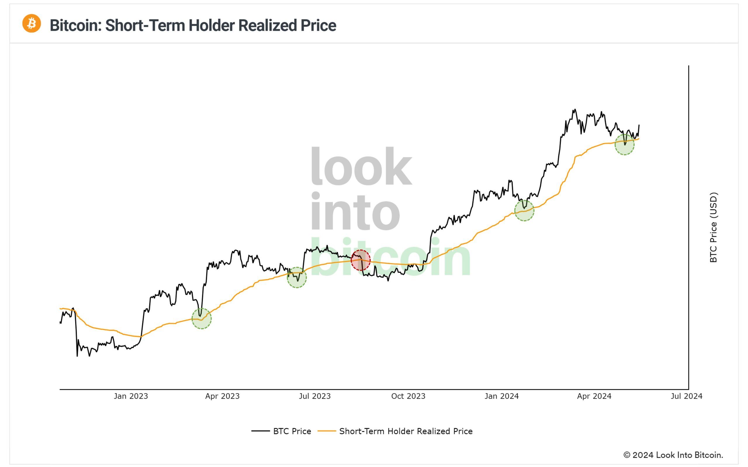 Biến động giá Bitcoin và giá thực hiện của Holder ngắn hạn. Nguồn: lookintobitcoin.