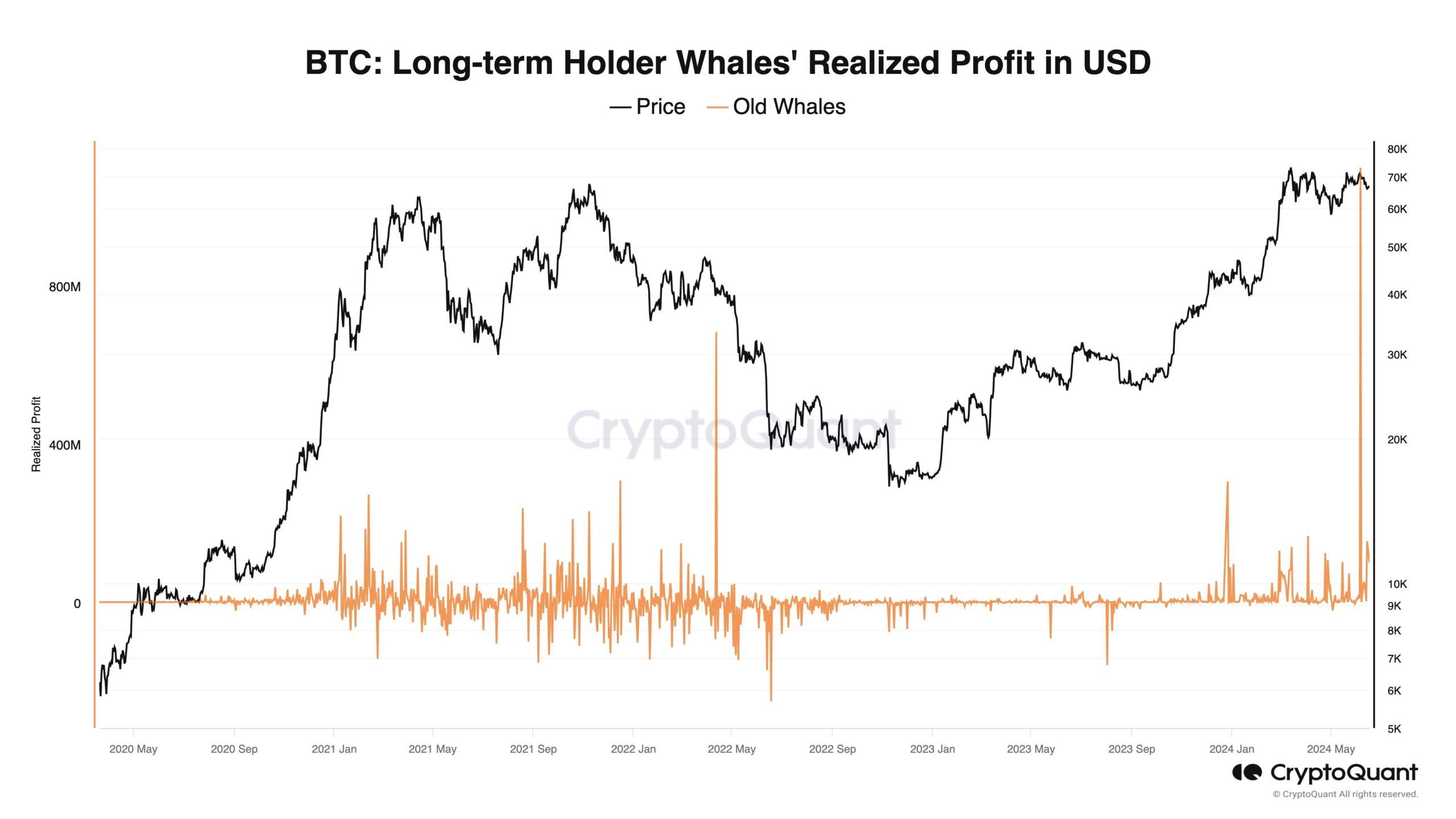 Lợi nhuận được thực hiện của các ví cá voi dài hạn. Nguồn: CryptoQuant.