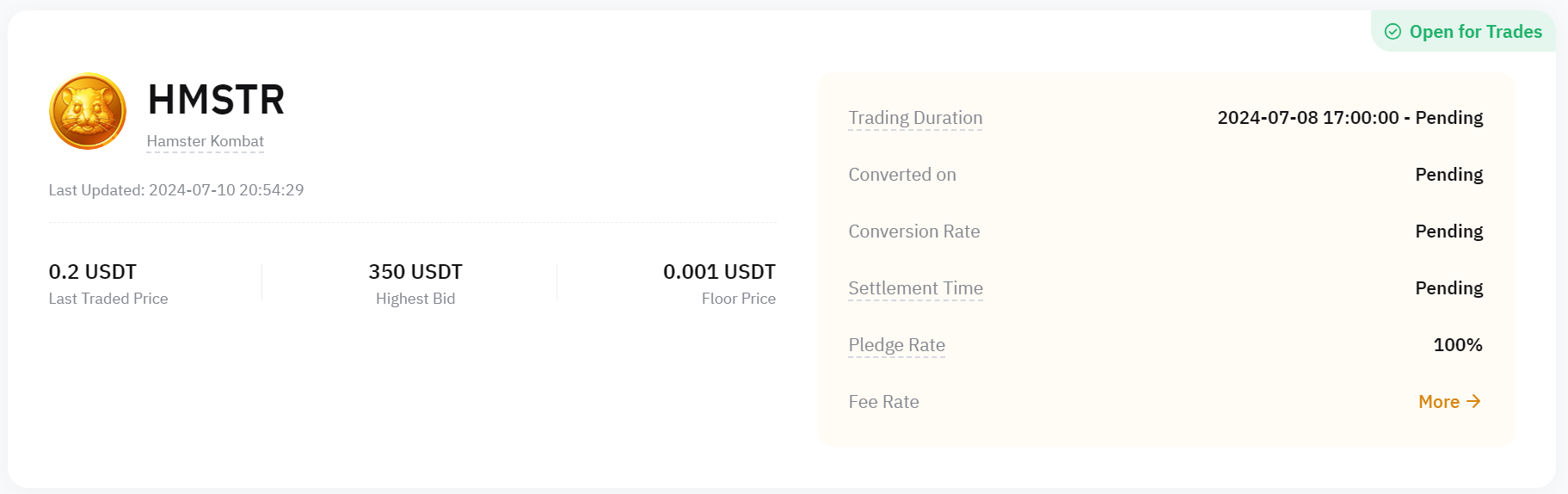 HMSTR trên Pre market của Bybit. Nguồn: Bybit