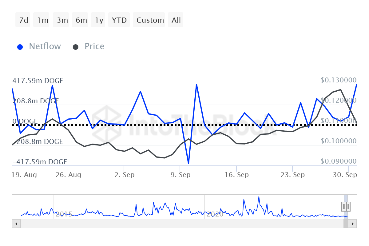 Động thái của cá voi Dogecoin. Nguồn: IntoTheBlock