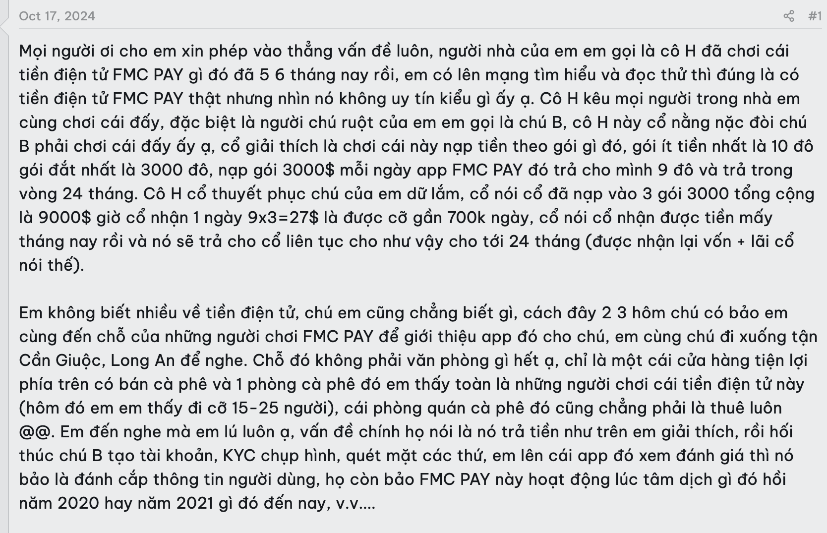 Câu chuyện tiêu cực vầ FMC Pay