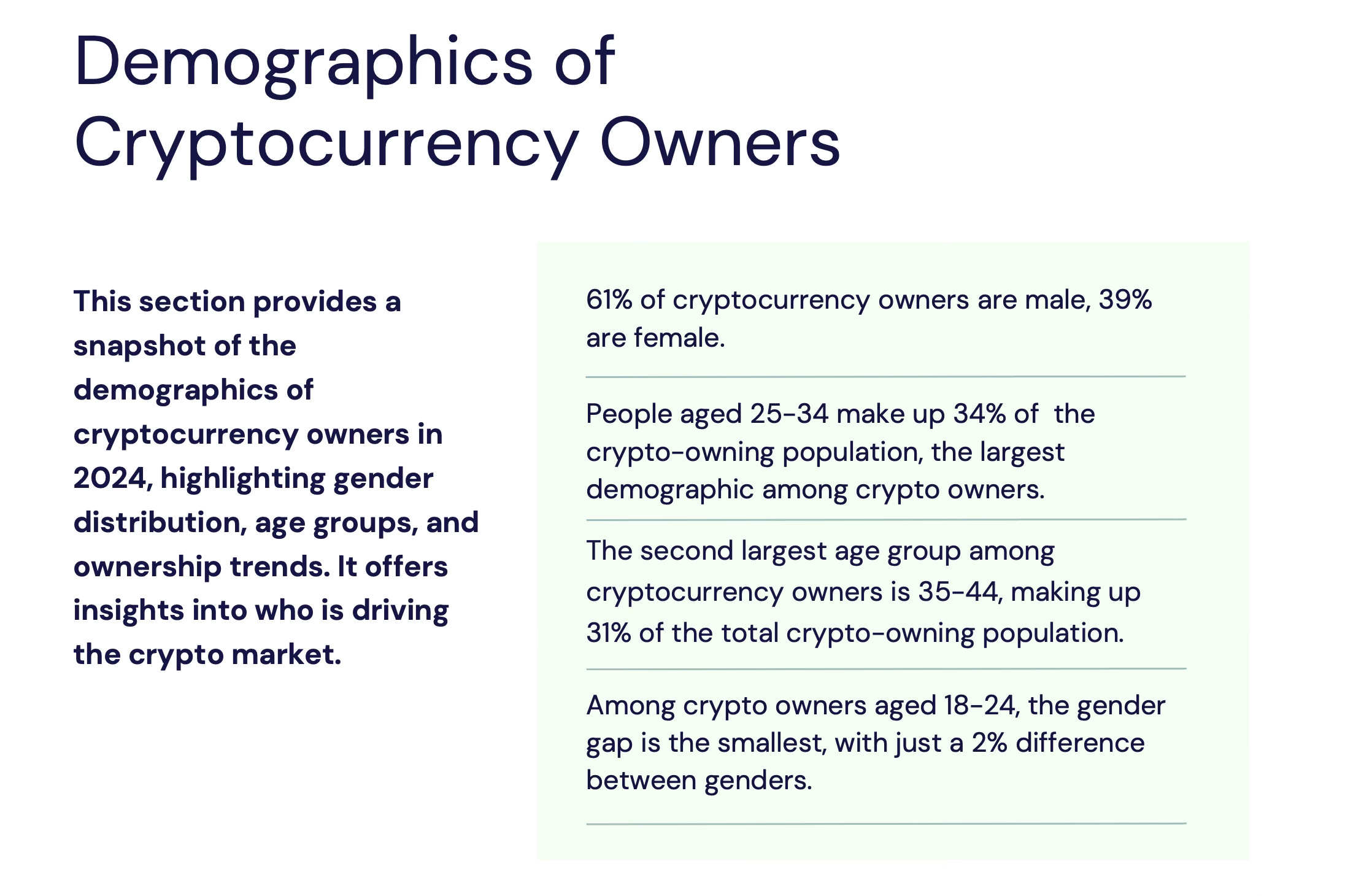 Độ tuổi 25–44 chiếm 65% tổng số người nắm giữ crypto. Nguồn: stacymuur