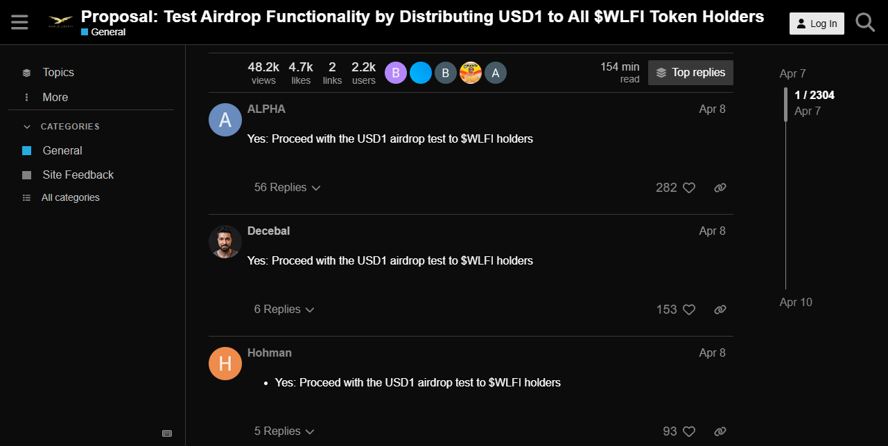 Phản hồi của cộng đồng đối với đề xuất airdrop USD1